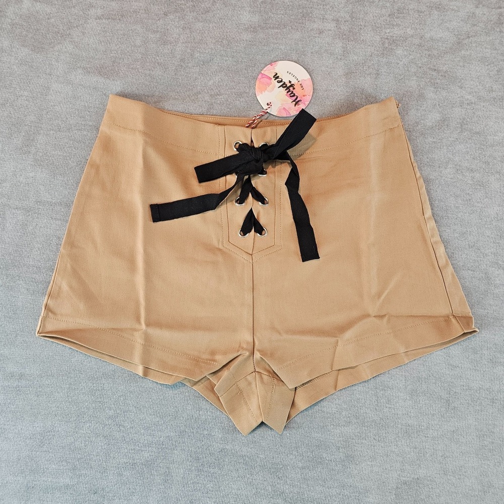Hayden Los Angeles Womens Lace Up Shorts Camel Small New